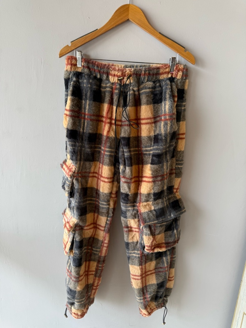 Cozy Plaid Fleece Jogger Jumpsuit - Beige & Gray - Picture 6 of 7